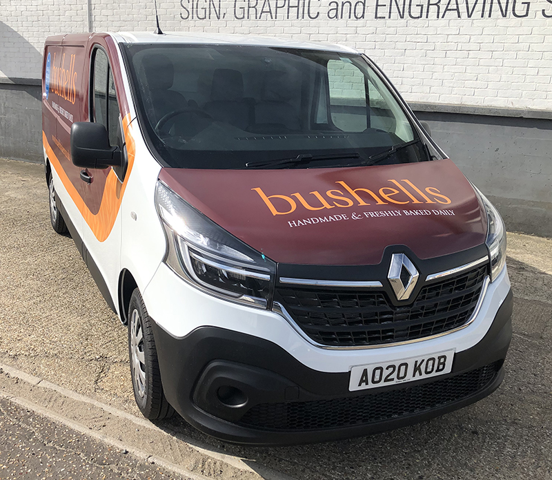 Photograph of new graphics on Bushells Bakery van