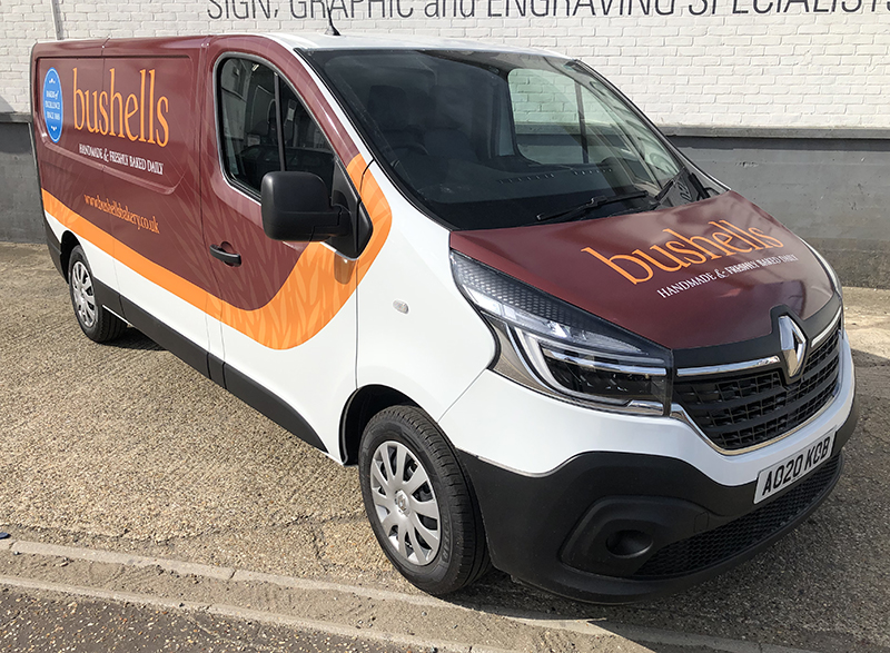 Photograph of new graphics on Bushells Bakery van