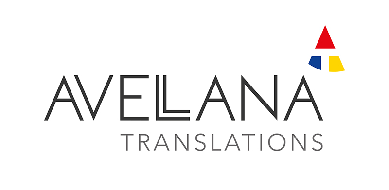 Avellana Translations Logo Avellana Translations logo with black sans serif font and red, blue, yellow logo device