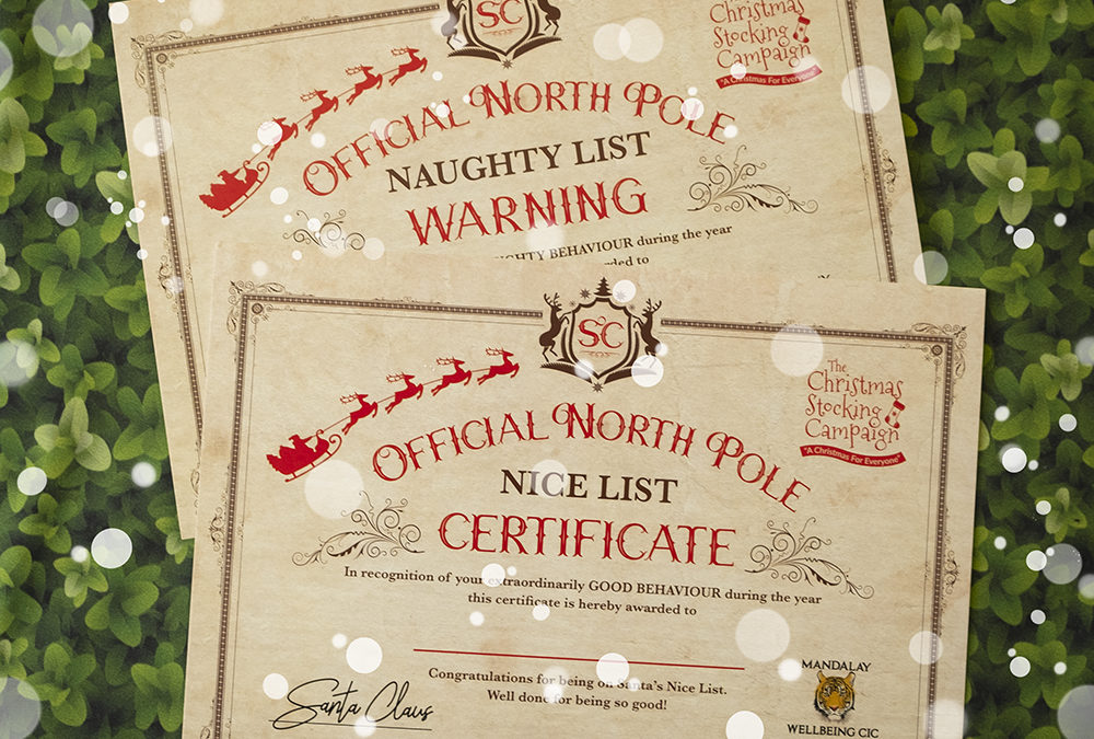 Photograph of naughty and nice Christmas certificates